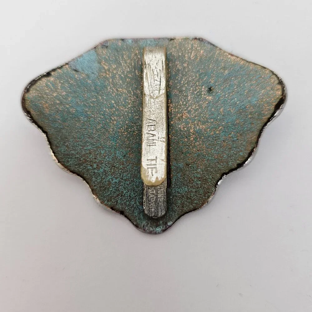 Abani Tie Blue‎ Enamel Clip On Pin Cloisonne Modernist MCM Art Jewelry Vtg Abana
